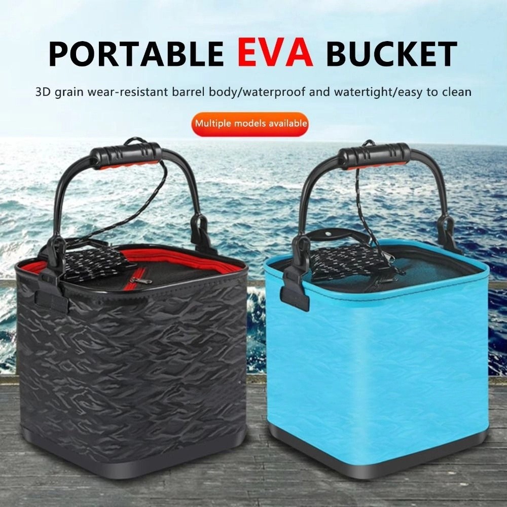 Small 3D Textured Folding Bucket Portable Collapsible Fishing Box Foldable Multifunctional EVA Bucket Outdoor Fishing