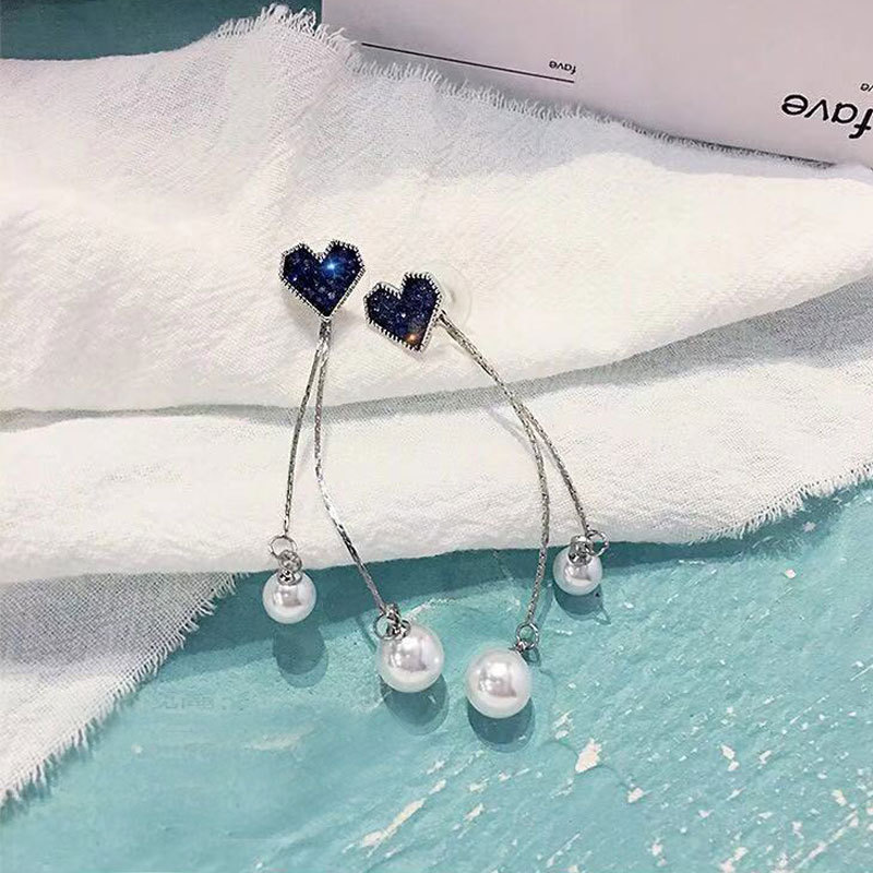 【New arrivals】Silver 2020 Simple Blue Love Pearl Earrings Atmospheric Girl Ear Stud Elegant Women