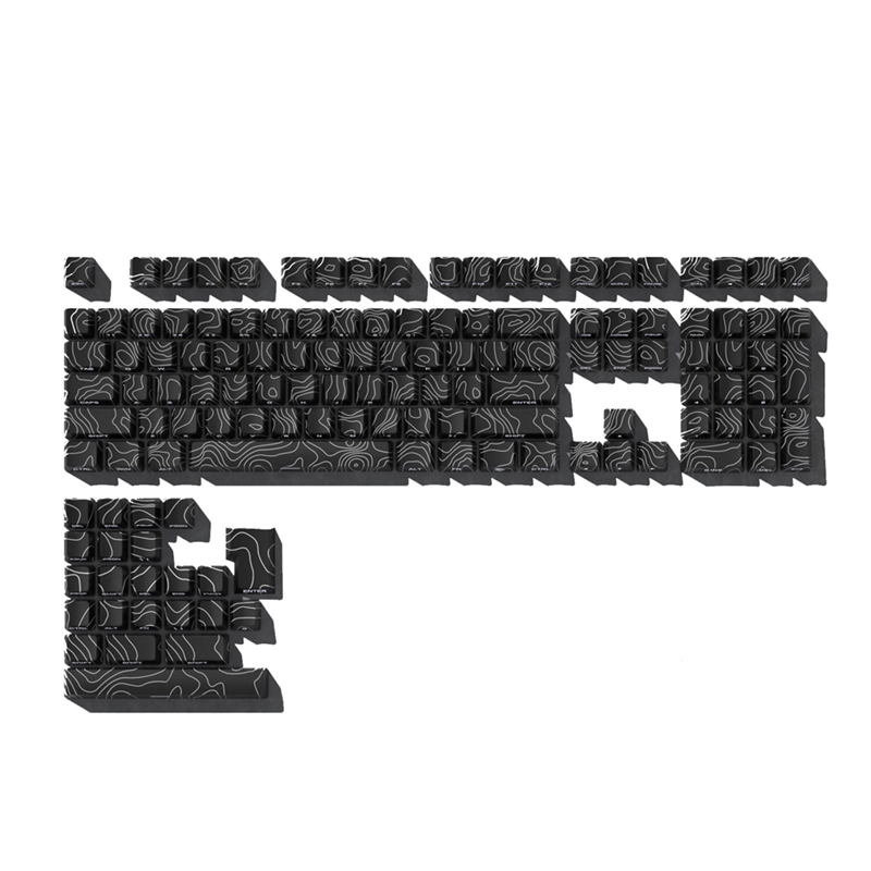 (GGBR)-131 Keys PBT Keycaps Set Thermally Sublimated Side Engraved Transparent Keycaps for Gaming Keyboard Black