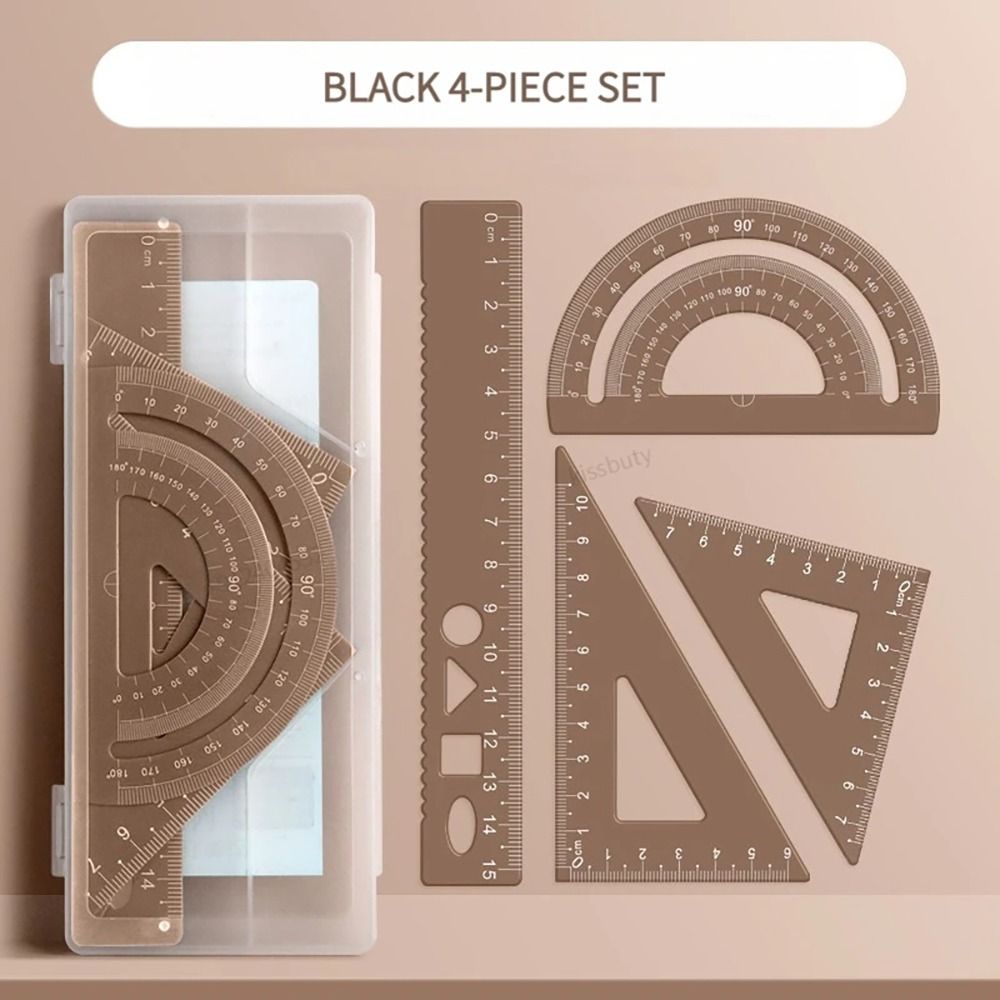 Portable 4 in 1 Ruler Multifunctional Combination Triangle Protractor Aluminum Alloy Stationery Set Drawing