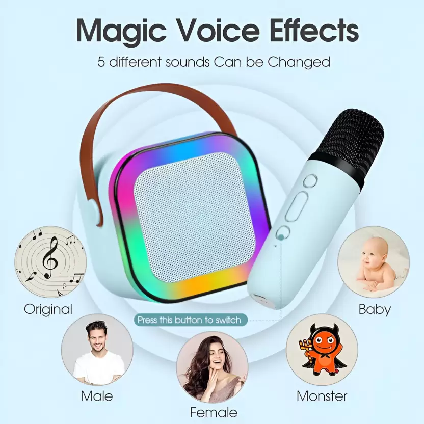 Rechargeable Karaoke Mic with Speaker for Singing | Wireless Mini Portable Bluetooth Speaker with Microphone & LED Lights | Cute Birthday Gift for Kids Musical Toys for Boys, Girls and Adults