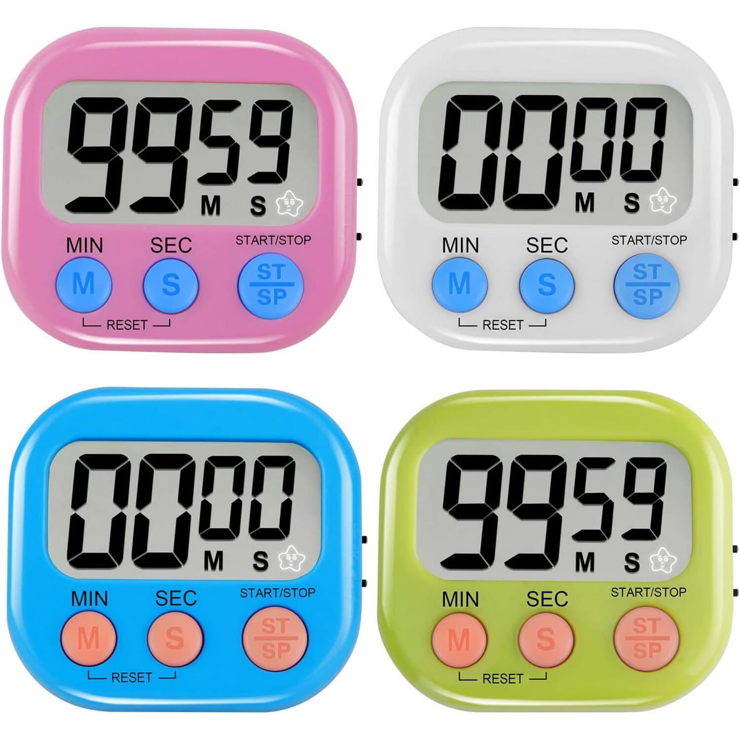 Time Timer Digital Timer (4-Pack) - Magnetic with Cute Star Blink, Mute Button, Countdown for Cooking, Gym, Study