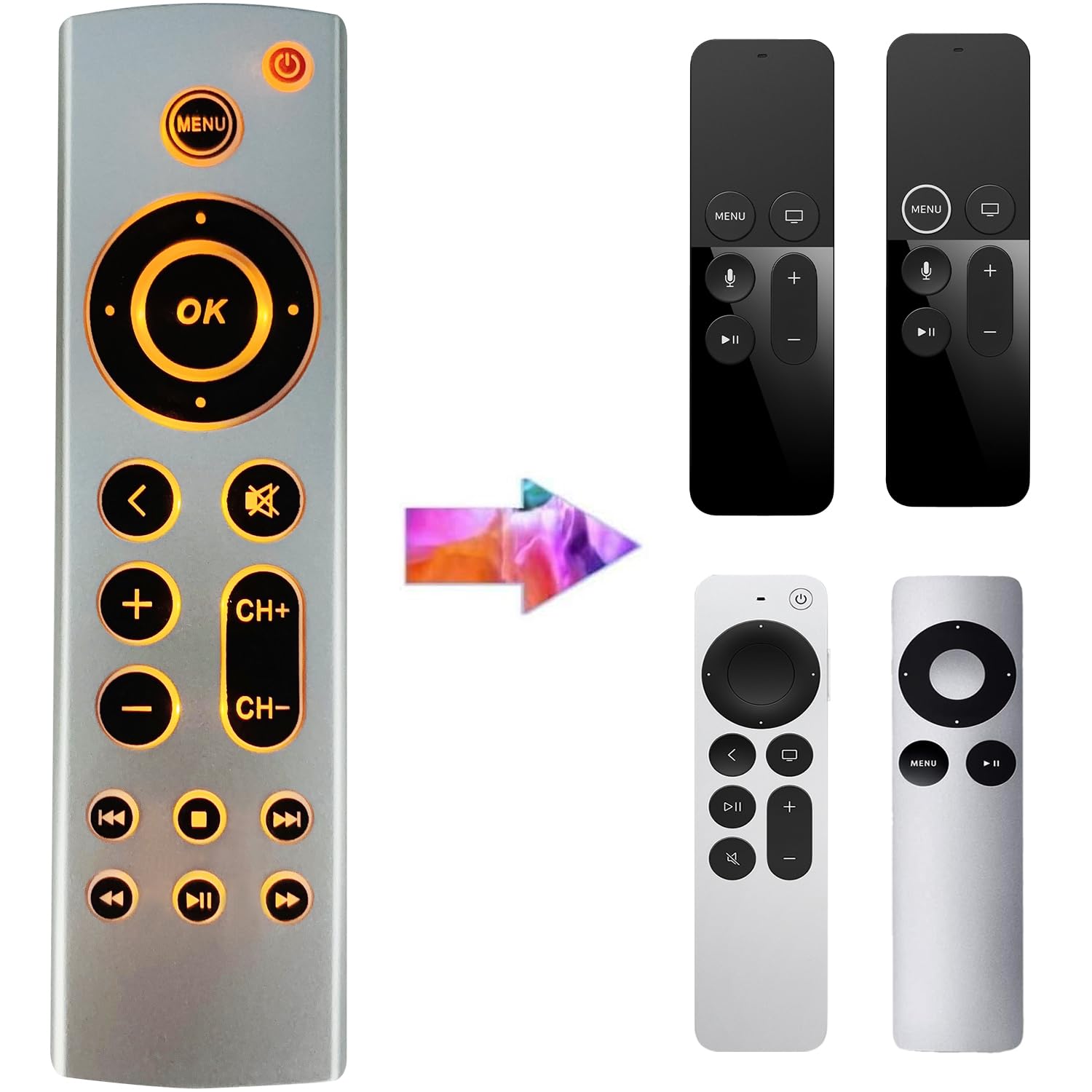 2025 New Universal Backlit Remote Replacement for Apple TV 4K/ Gen 1 2 3 4/HD A2843 A2737 A1625 A1427 A1469 A1378 A1218 No Voice Function