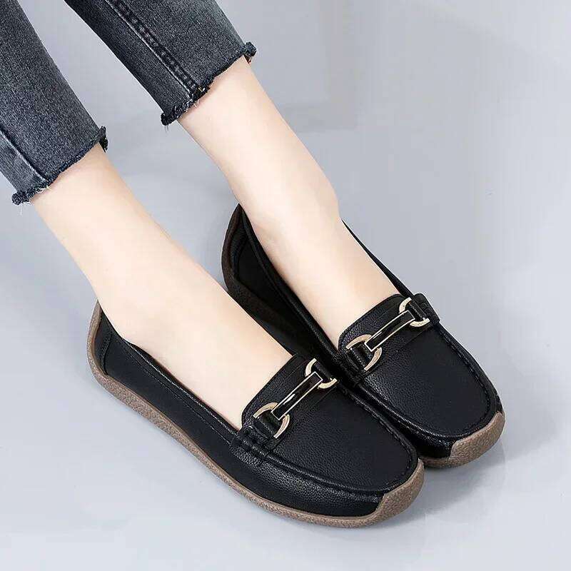 2024 New Spring /summer Women Flats Genuine Leather Moccasins Woman Casual Slip-on Loafers Female Boat Big Size Shoes
