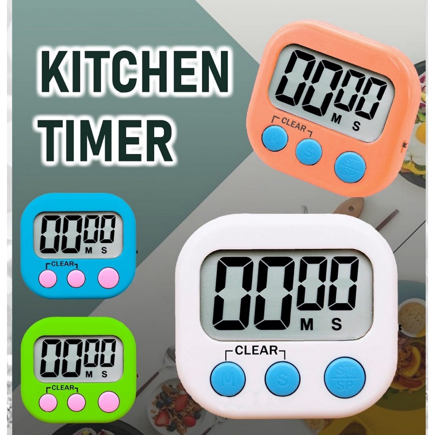 LCD Digital Kitchen Timer - Cooking Alarm Clock & Electronic Stopwatch