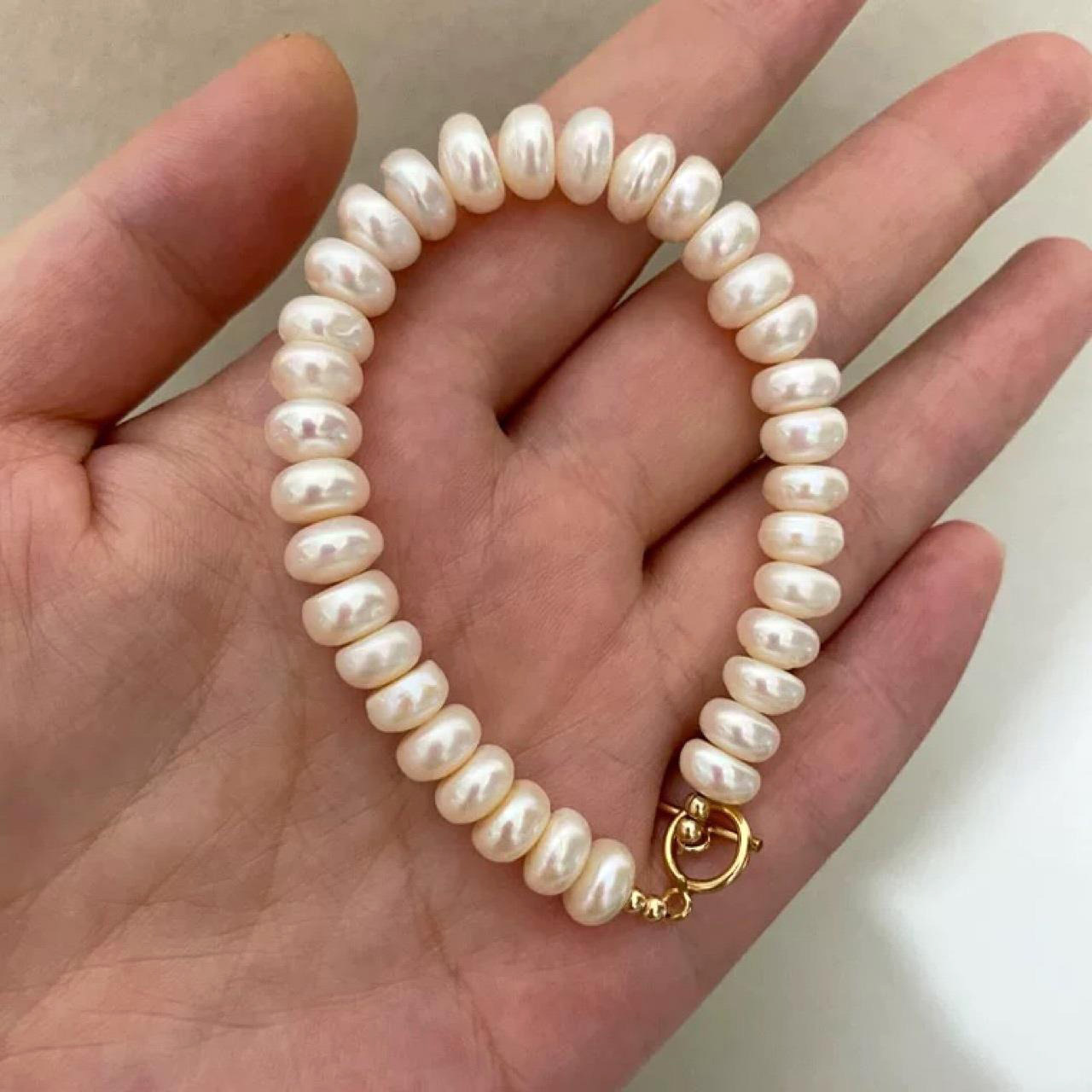 【Cheap】Big Pearl Bracelet Abacus Flat Bead Natural Freshwater Pearl Bracelet Popular Women's Atmospheric OT Buckle Bracelet Women's Trendy
