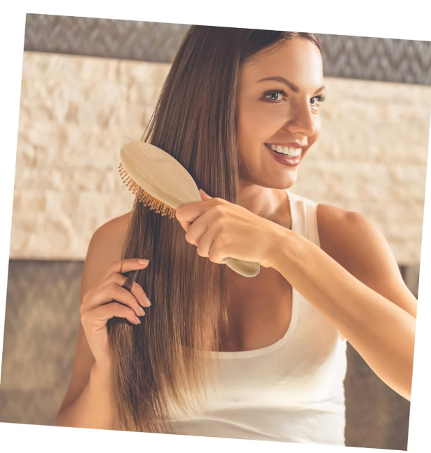 1 Piece Premium Bamboo Paddle Comb with Cushion Massage - Natural Hair Care Brush for Scalp Health & Hair Loss Prevention - Detangling Hairbrush Anti Frizz Brush Scalp Massage Comb