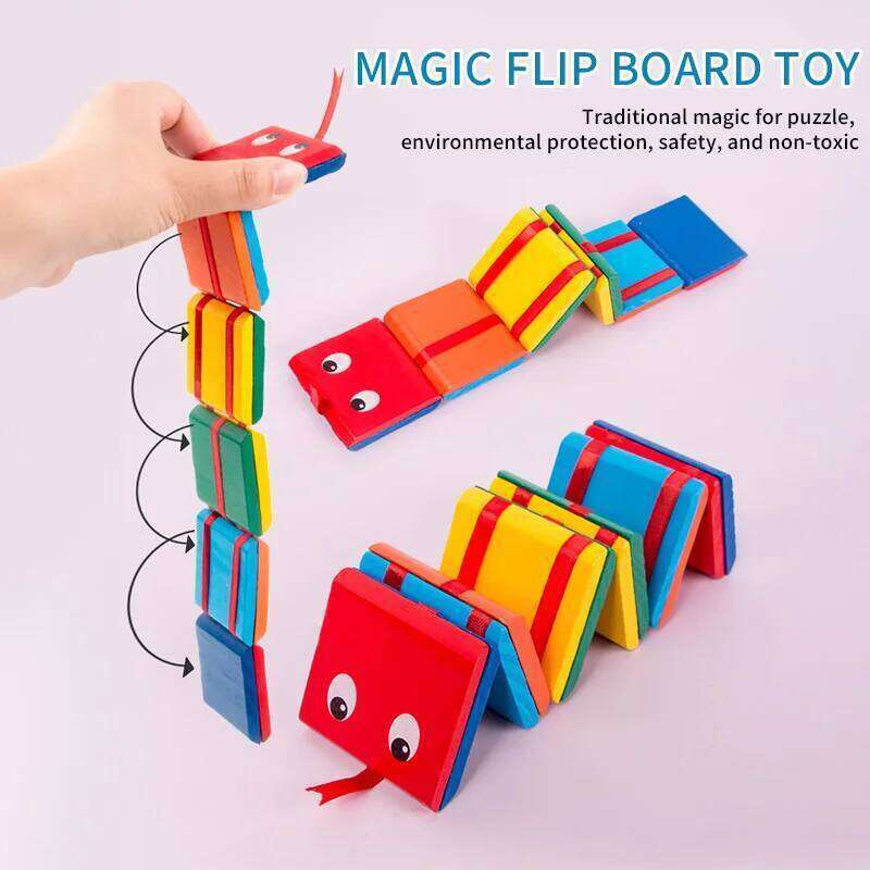 Childrens Wooden Educational Color Cognitive Visual Error Toy Magic Show Flipping Building Blocks