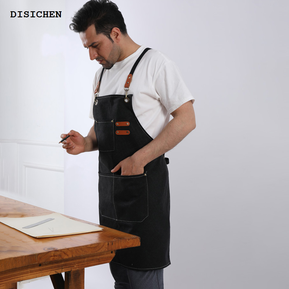 DISICHEN 2025 Antifouling Barista Apron Thicken Cotton Canvas Chef Work Apron Sleeveless with Pockets for Home Restaurant Camping
