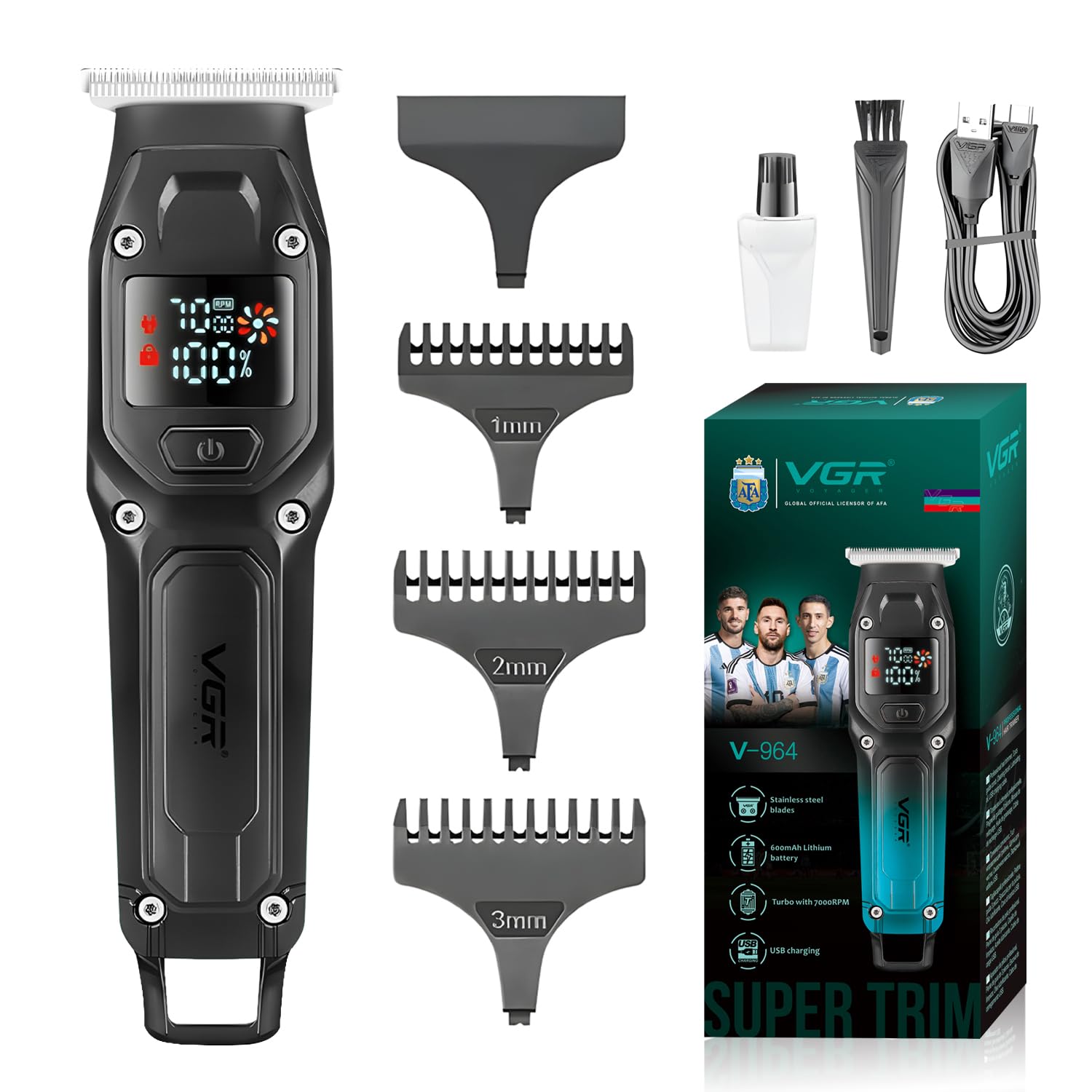 Original VGR V-964 Professional Hair Trimmer for Men & Boys | Turbo Mode LED Display | Cord & Cordless Grooming Kit with Adjustable Cutting Lengths | Stainless Steel Blades | Shoppoint Nepal