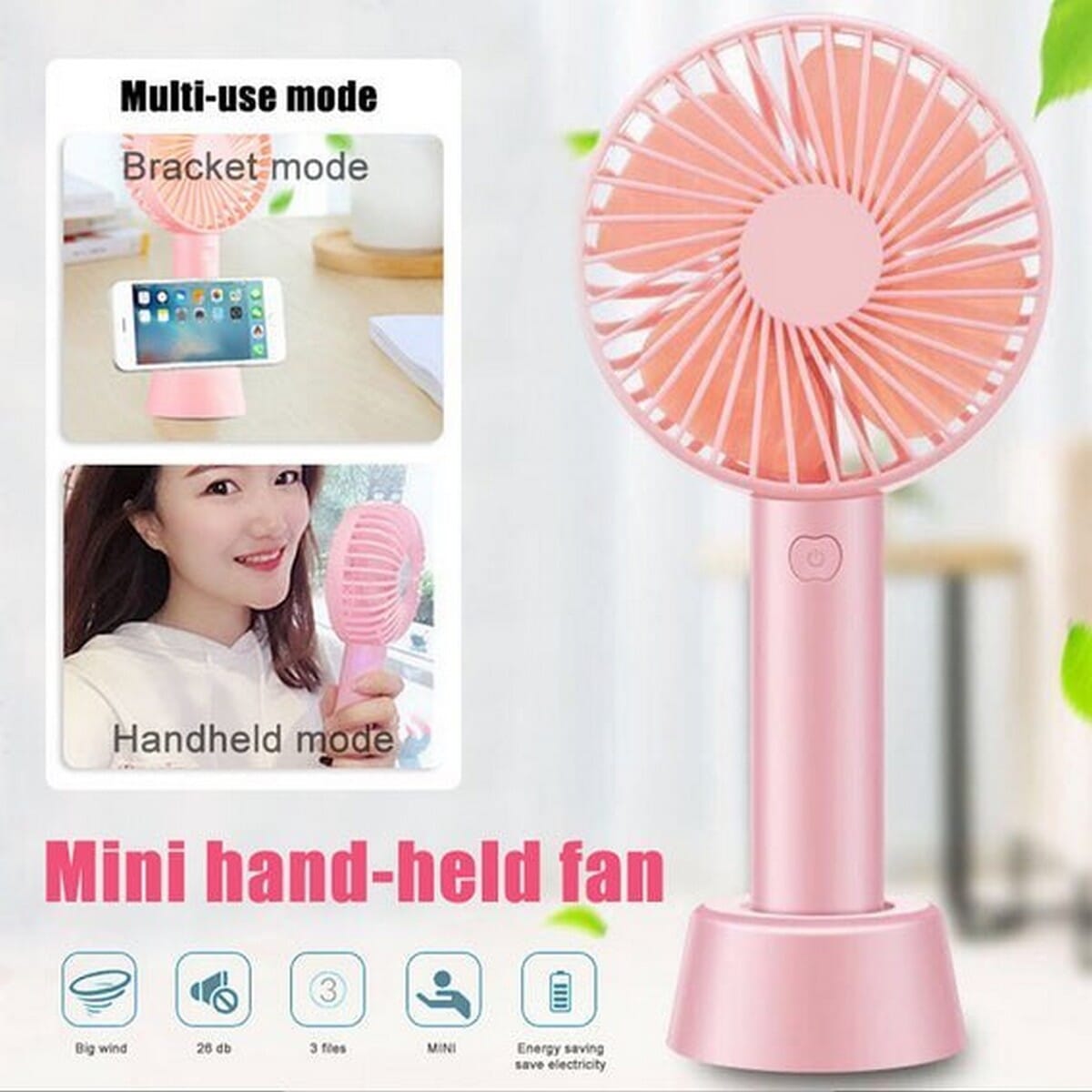 Mini Portable Fan Rechargeable With Stand 3 Speed And Long Lasting Battery Backup