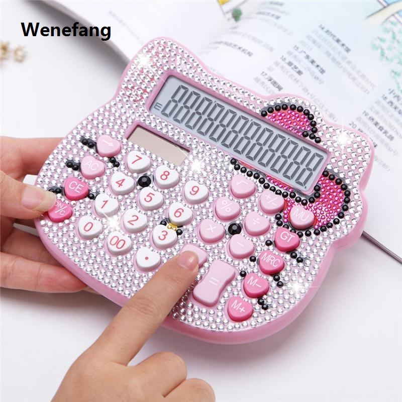 Wenefang Sanrio Hello Kitty Solar Energy Calculator Diamond Student Bow Hot Selling Tie Heart Button Accounting Creative Ideas Electronic Gifts