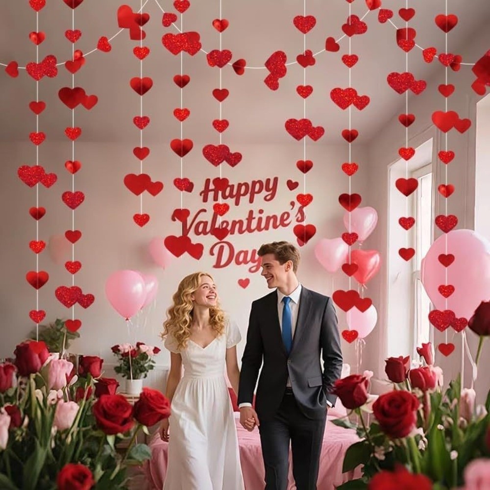 Party Supplies 4m Hanging Love Streamer Glitter Romantic Wedding Garland Paper Reusable Heart Shape String Anniversary