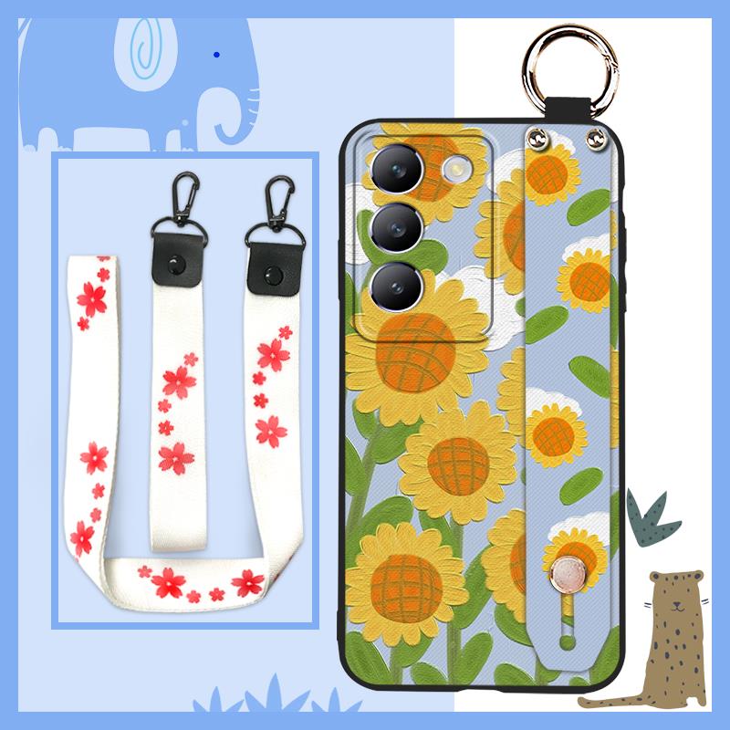 protective Phone Holder Phone Case For VIVO T3 5G/V30 Lite 5G/V40SE 5G Silicone flower Lanyard Waterproof Fashion Design