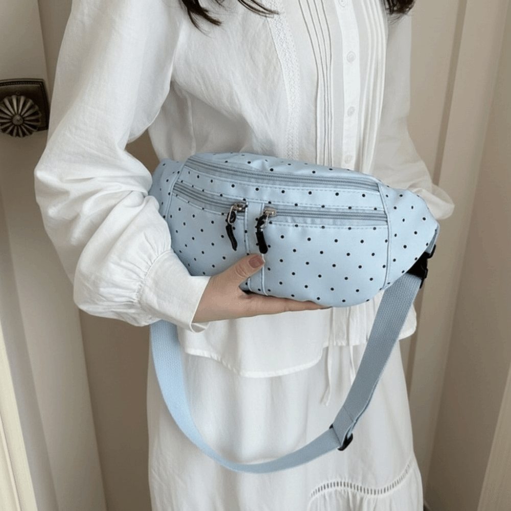 Trendy Large Capacity Polka Dot Chest Bag Zipper Multiple Pockets Portable Phone Bag Solid Color Forest Style Canvas Waist Bag Summer Use
