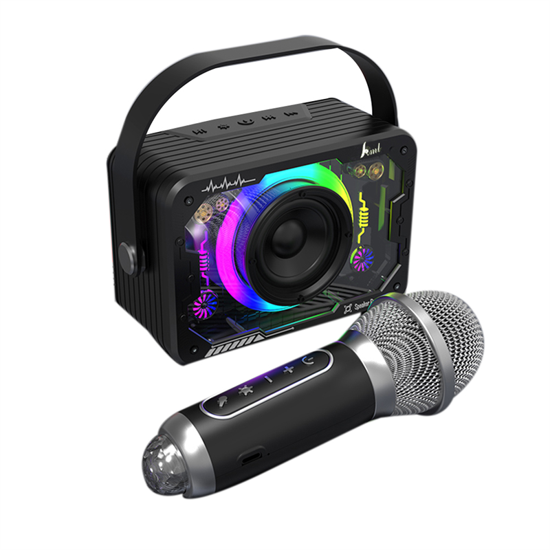 Bluetooth Speaker for Outdoor Singing, Portable Bass Wireless Karaoke Speaker Microphone Home Ktv Set Kit Gray