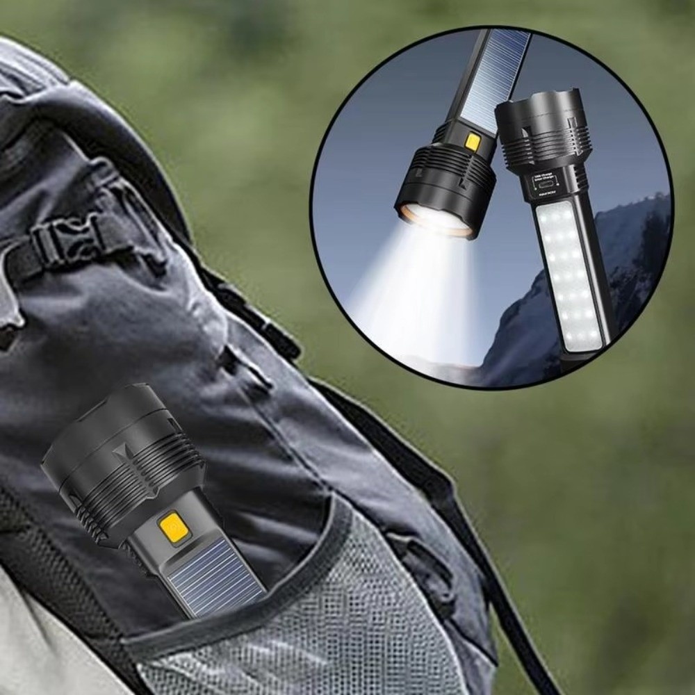 Portable Ultra-Bright Solar Flashlight Focused Light COB Side Light Outdoor Strong Light Flashlight Long-Lasting Rechargeable Emergency Torch Fishing