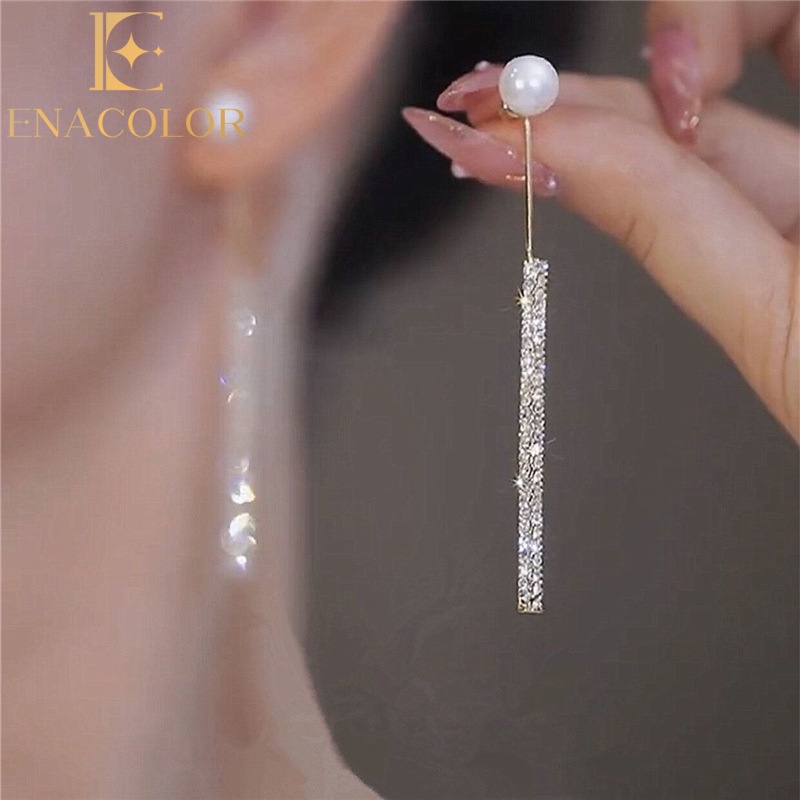 Enacolor Delicate Luxury Zircon Pearl Earrings Long Tassels Earrings for Women Girls Accessories Jewelry Gifts New 2026