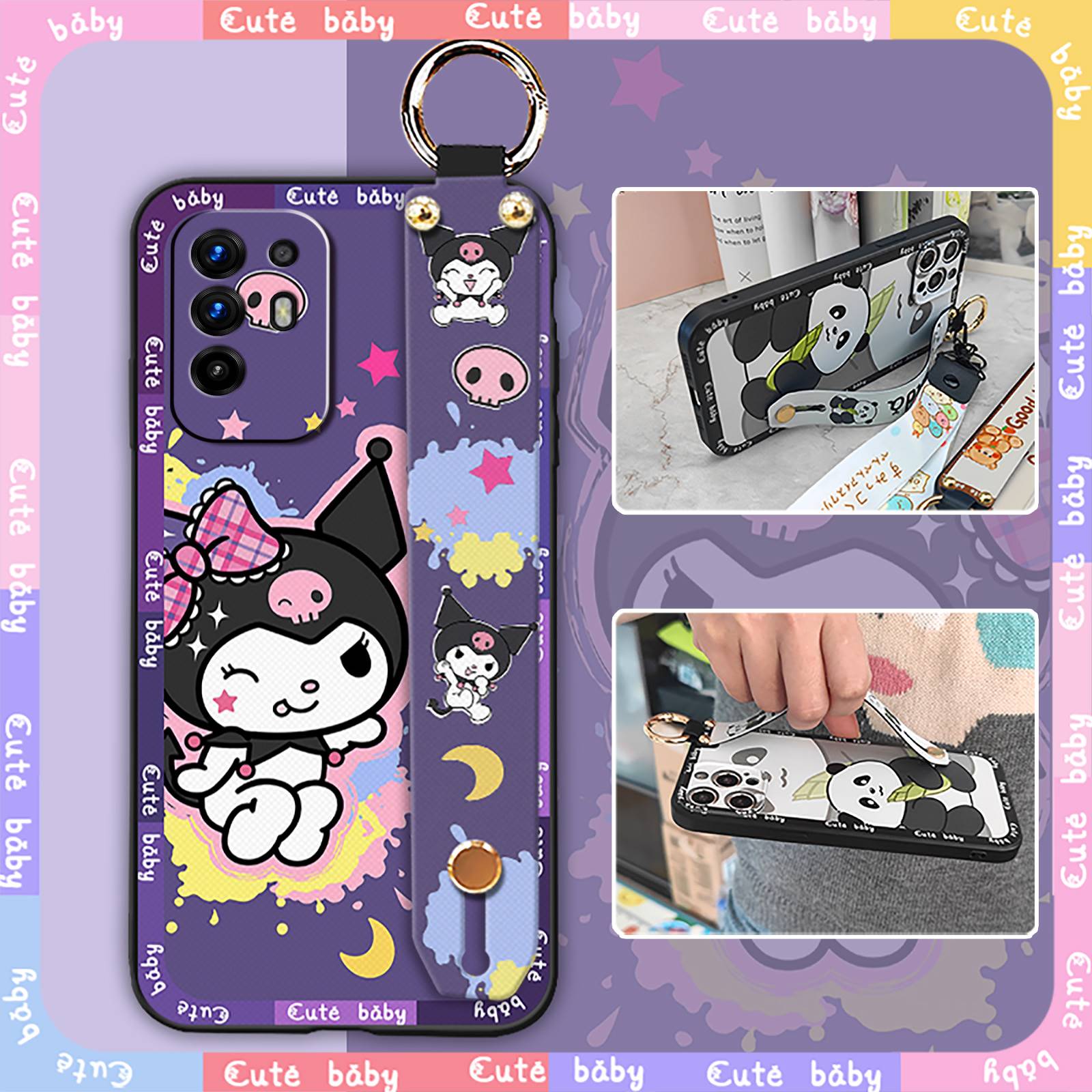 geometry mature Phone Case For OPPO A95 5G/A94 5G/Reno5Z simple cartoon commerce cute cell phone case Wristband Silicone