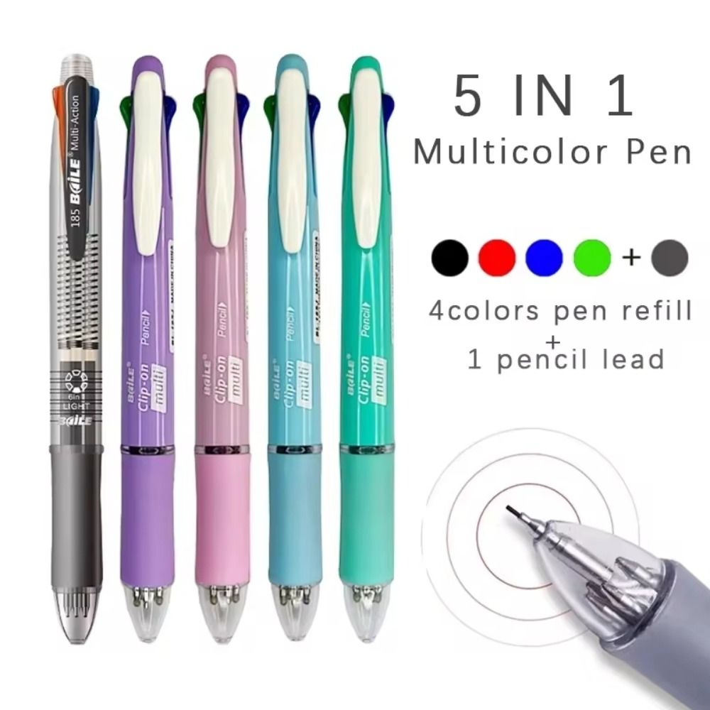 2Pcs New 5 in 1 Ballpoint Pen Multicolor Writing Tool Writing Pencil 0.7mm Stationery Student Gel Pen