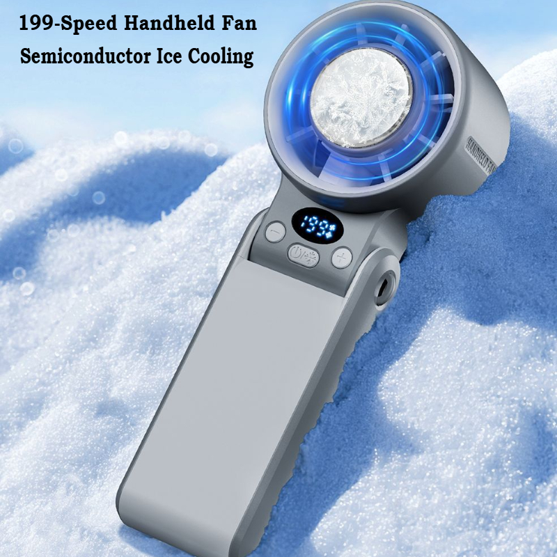 199-Speed Mini Handheld Fan With Ice Cooling & Smart Digital Display, 3600mah Rechargeable Battery For Camping, Office, Travel