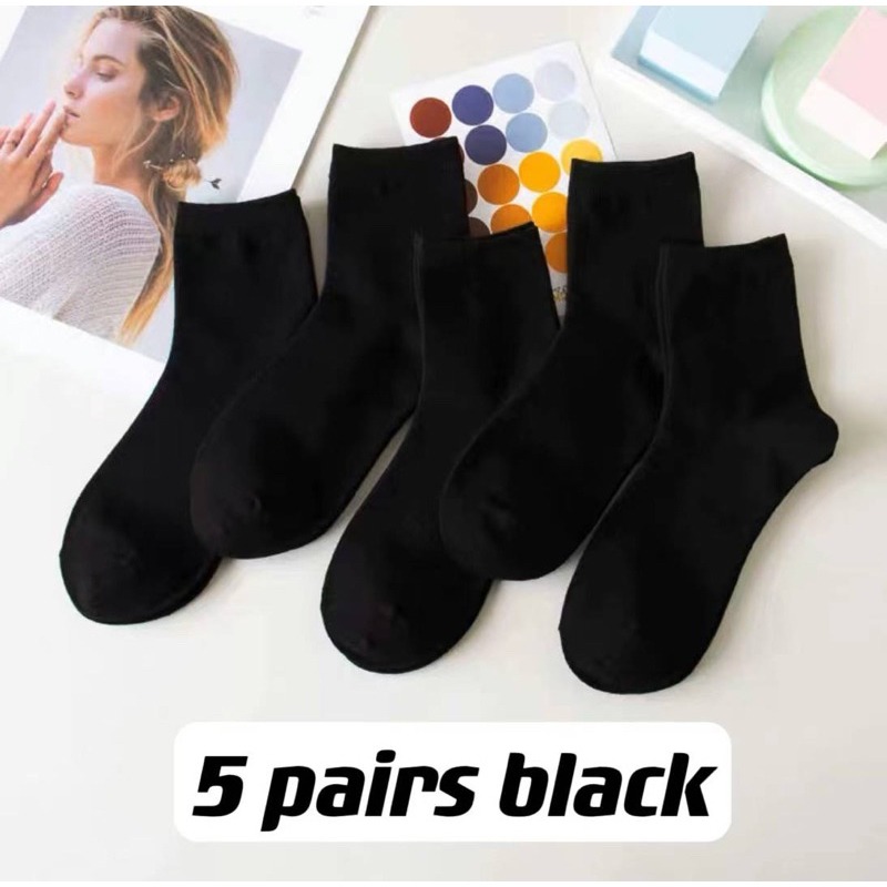 5 pairs Black Unisex Mid Length Bamboo Cotton Socks