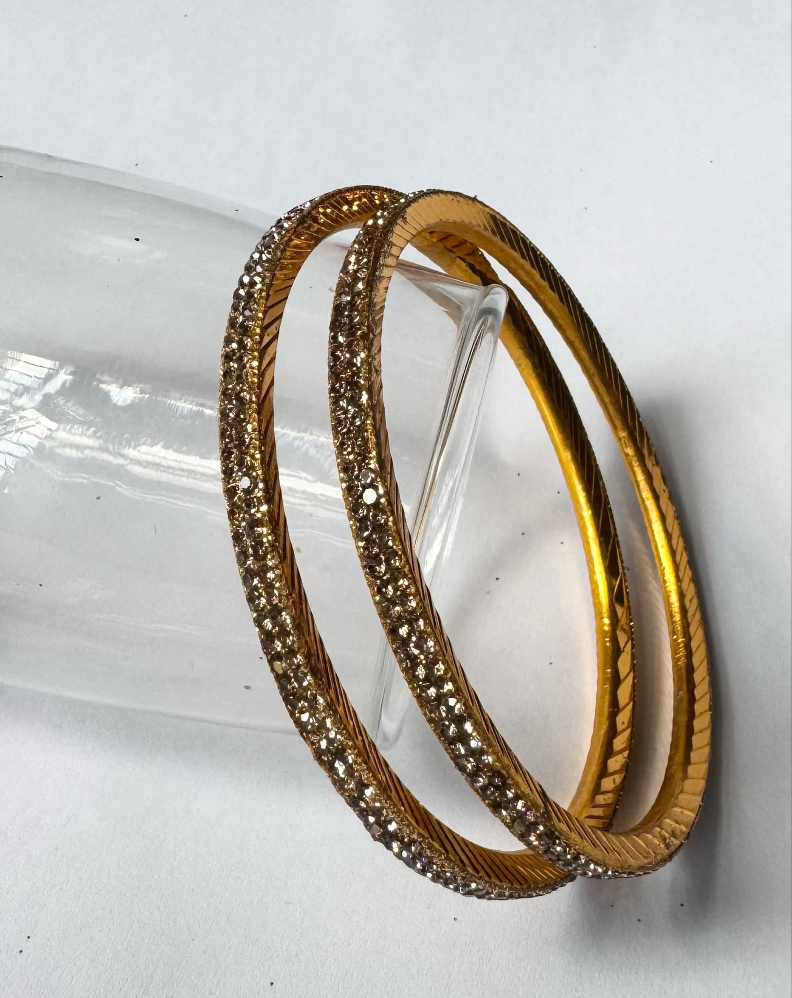 Golden Stone Stud Party Wear Metal Chura/Bangles For Women_(2 Piece Set)