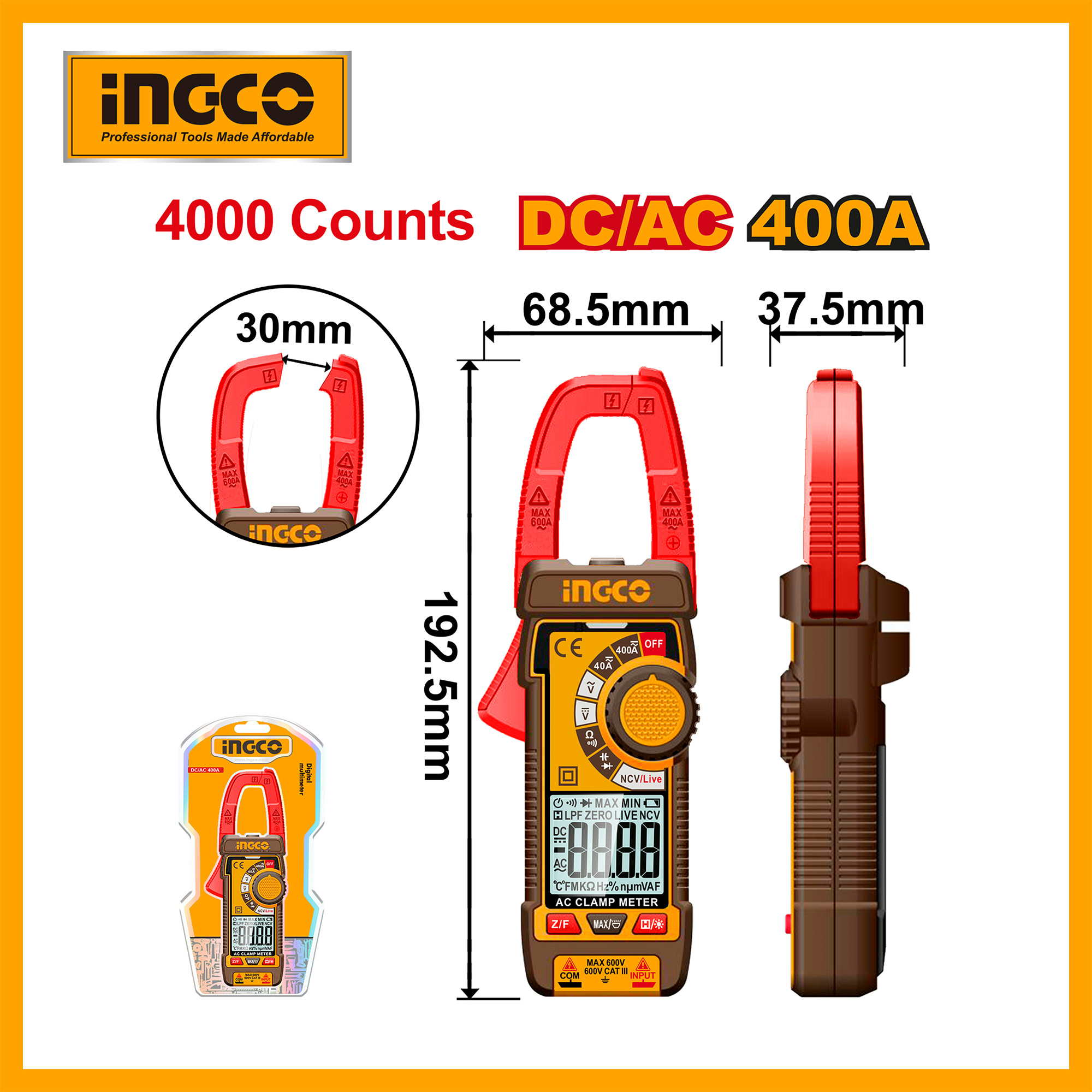 Ingco 400A DC/AC clamp meter DCM62002