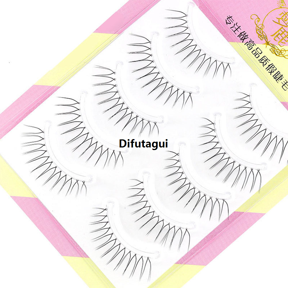 Difutagui High Quality 5 Pairs V-shaped Natural False Eyelashes Transparent Stem Portable 3D Korean Manga Eyelashes Eye Makeup Eyelashes Supplies Wholesale