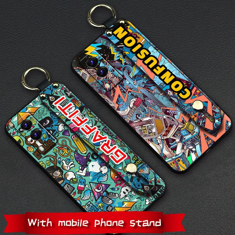 Silicone Dirt-resistant Phone Case For VIVO T3 Lite 5G/IQOO Z9 Lite 5G protective personality ring Graffiti Wrist Strap