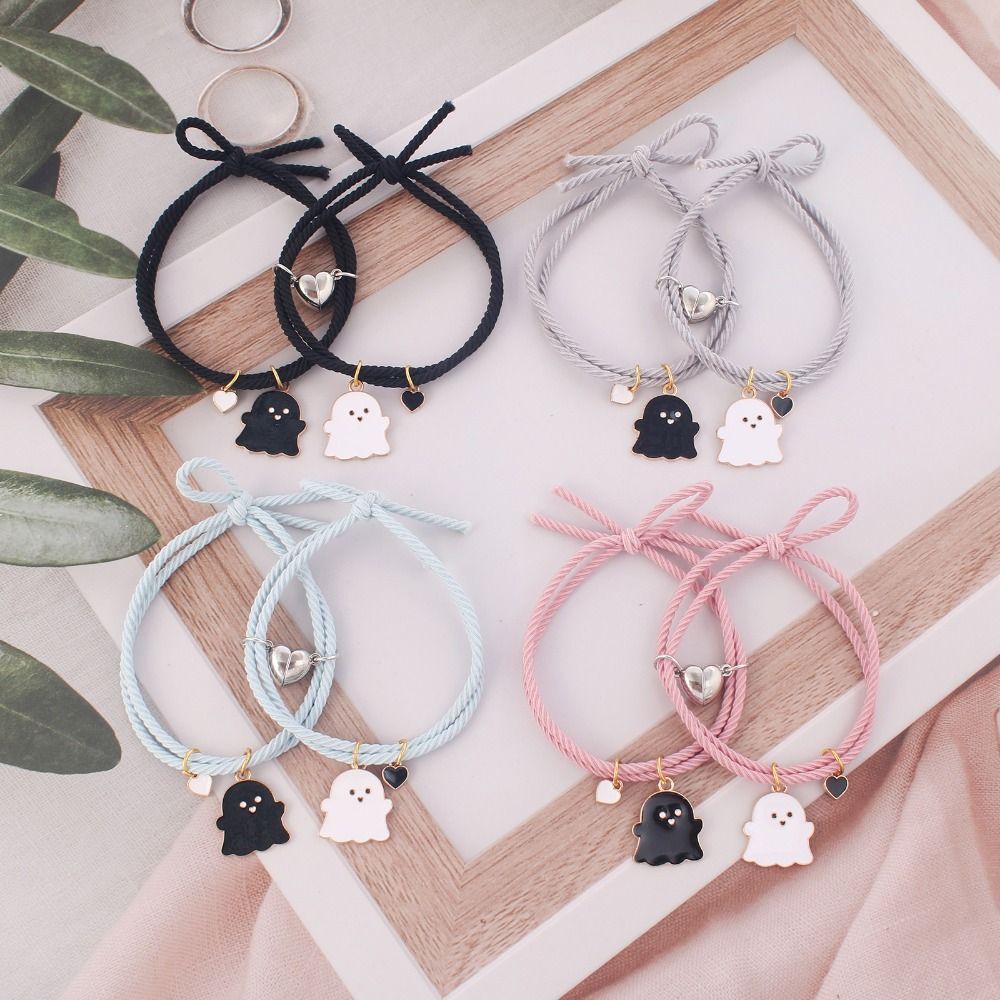 Jewelry Accessories Black White Pendant Halloween Couple Bracelets Love Heart Funny Magnet Matching Bracelets Creative Cute Cartoon String Bracelet Girlfriend Boyfriend Gifts
