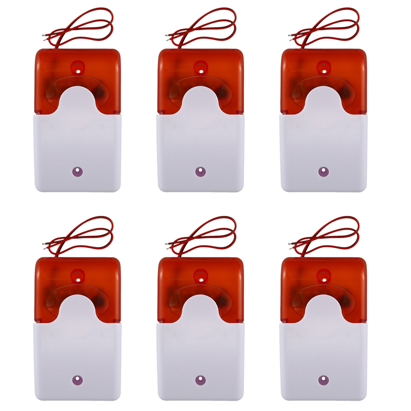 (GGBR) 6X Mini Wired Strobe Warning Siren DC 12V Sound Alarm Flashing Light Sound Siren 115Db Orange