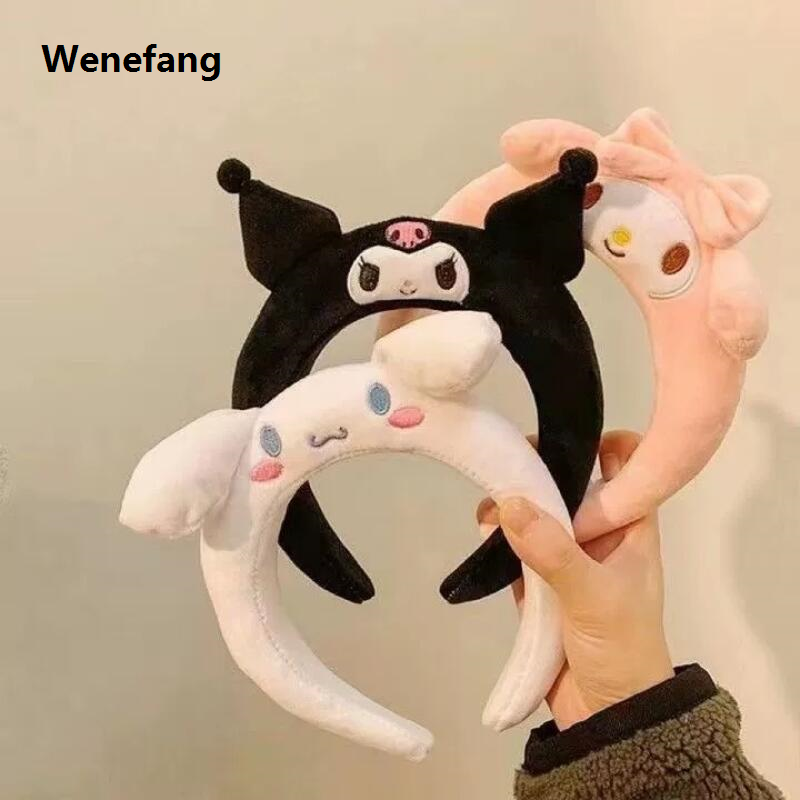 Wenefang Sanrio Hairband Kuromi Cinnamoroll Melody Plush Headband Cartoon Fashion Cute Makeup Stretched Hairband Headdress Hair Accessories