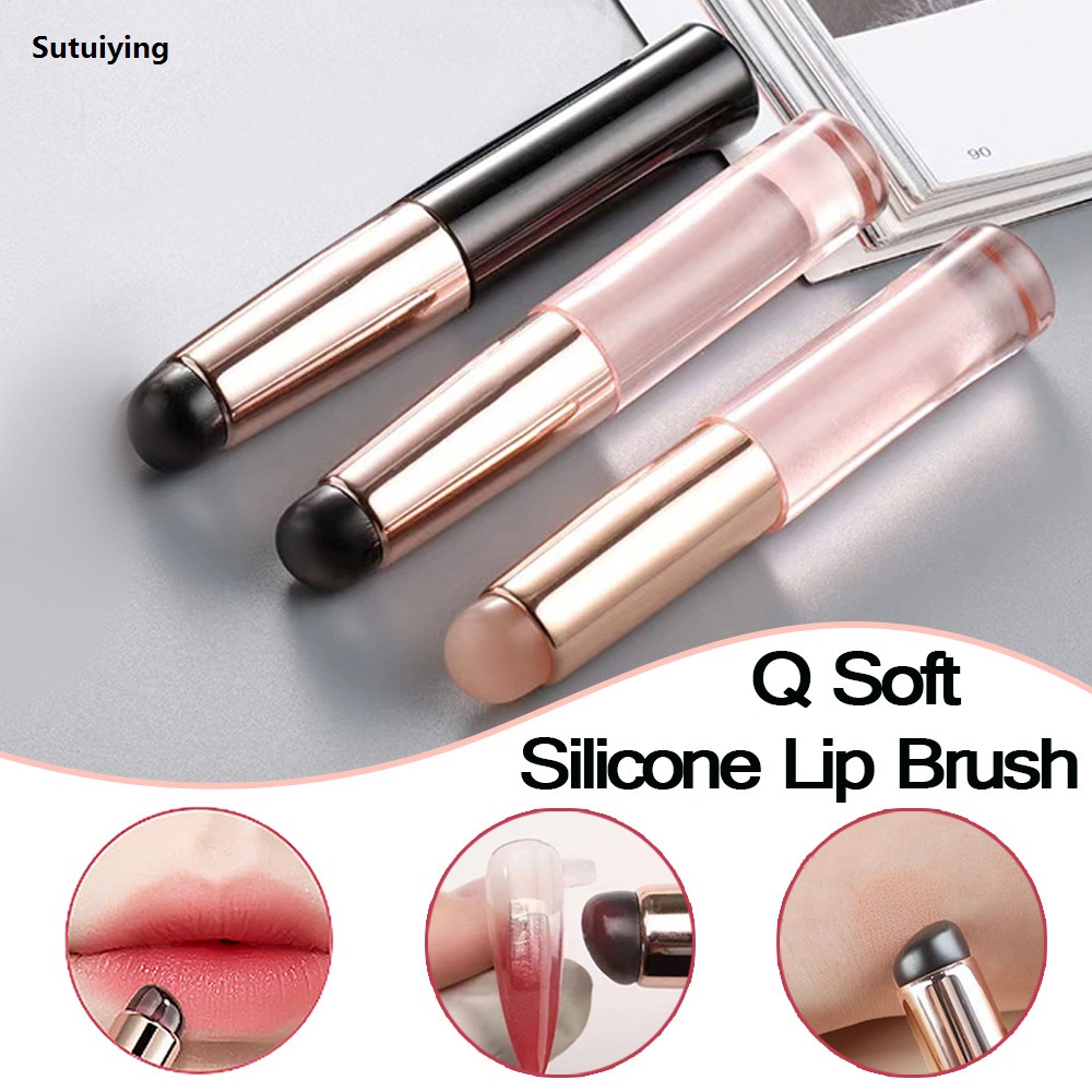Sutuiying Upgrade Silicone Lip And Concealer Makeup Brushes Pink Silicone New style Brush For Lip Balm Lip Gloss Lip Stick MultiFunction Brush