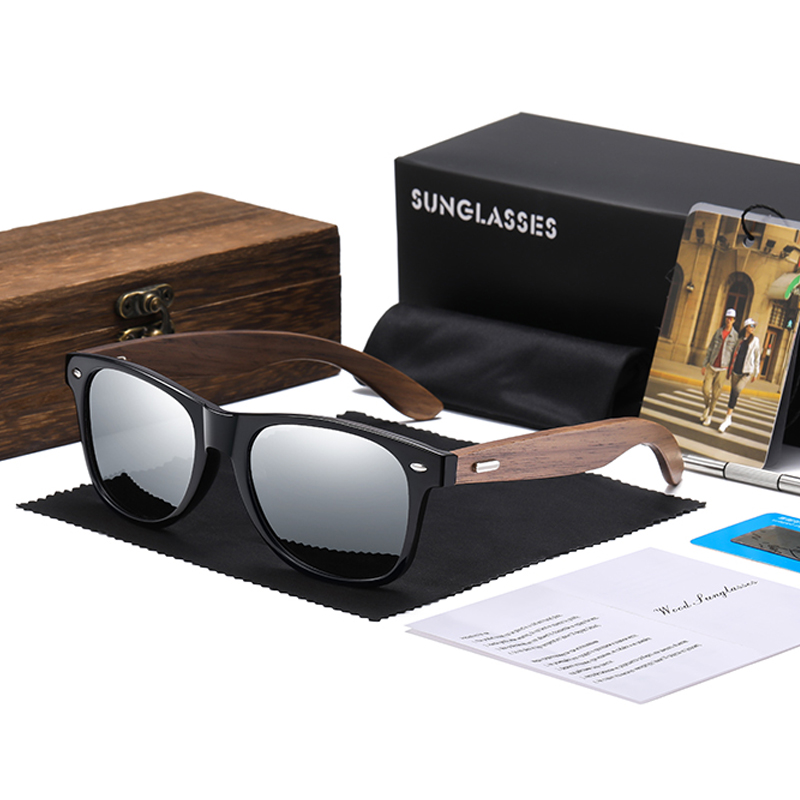 New New style GM Natural Handmade Dark Walnut Wooden Sunglasses Men or Women Sun Glasses Brand Design Original Color Glasses Oculo S7070
