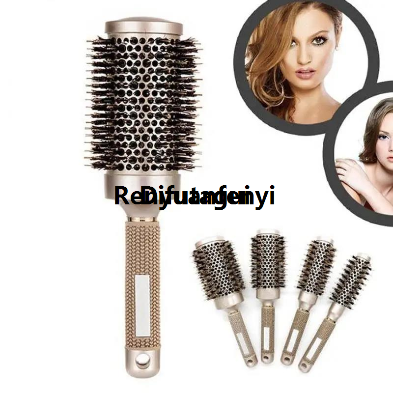 Difutagui 4 Sizes Professional Salon Styling Tools Round Hair Comb Nylon High Quality Profesional Hair Rolling Comb Thermal Aluminum Tube Barrel Hair Curly Tool