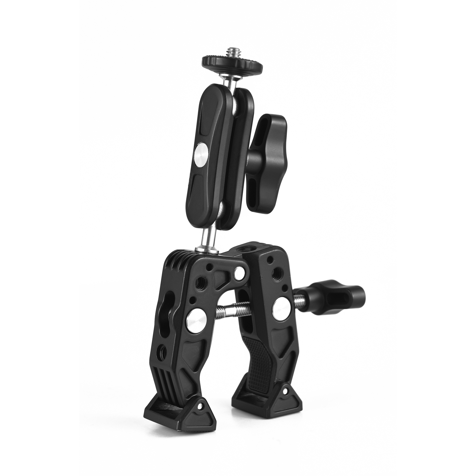Multi-functional Super Clamp Aluminum Alloy with Dual 360° Rotatable Ballhead 1/4 Inch Screw Connection 1/4 Inch & 3/8 Inch Threads 1.5kg Load Bearing