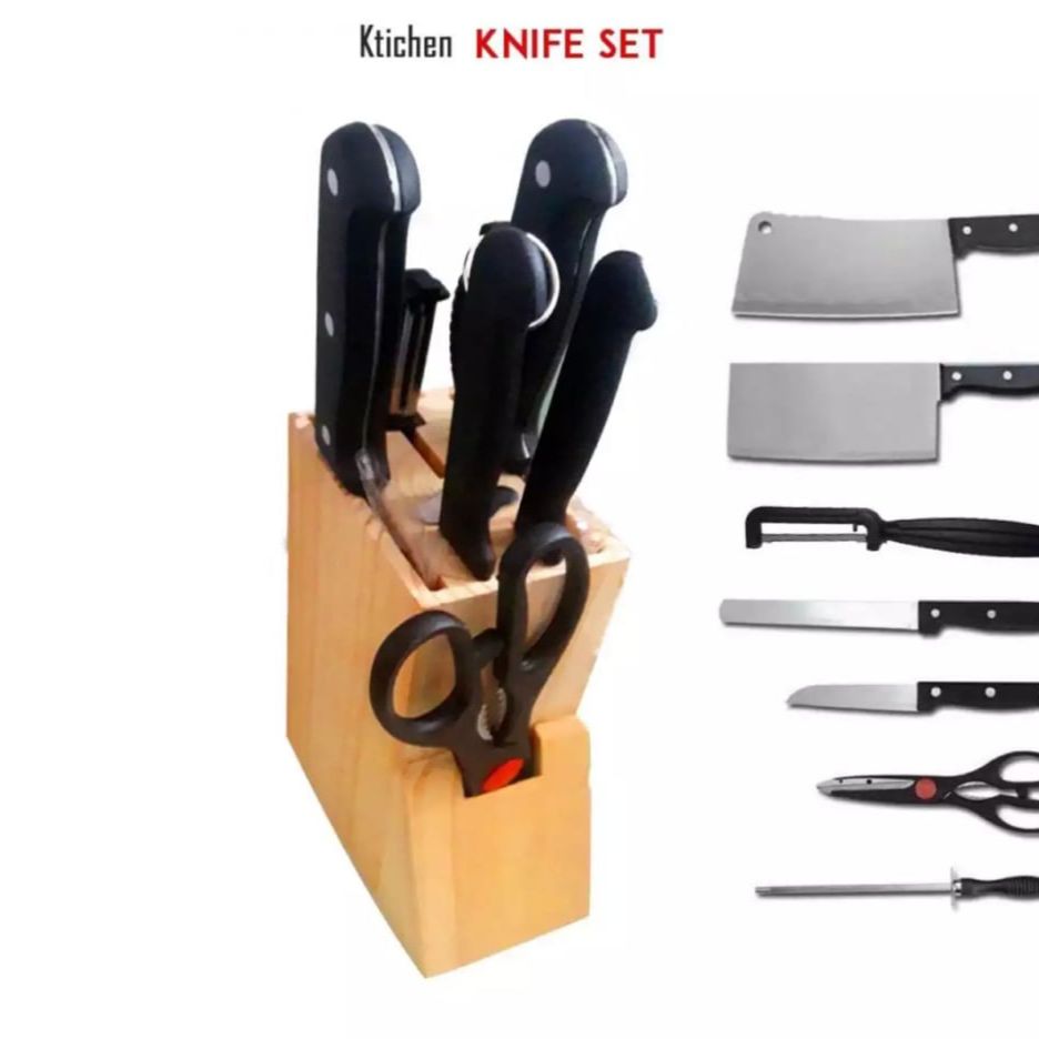 Stainless Steel Kitchen Knife Set With Wood Stand 7pcs Set