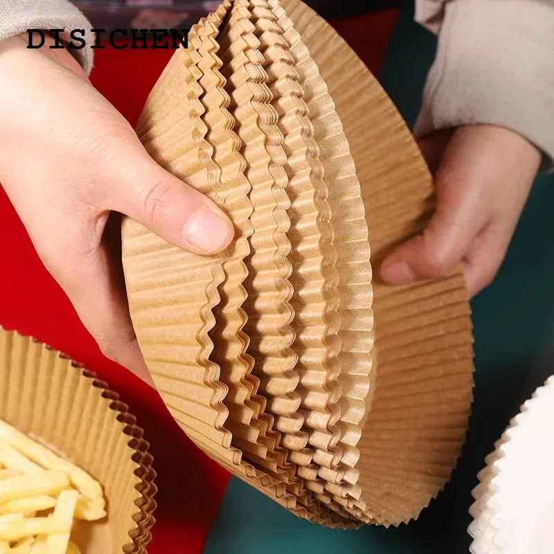 DISICHEN New style 25/50/75pcs Air Fryer Disposable Paper For Air Fryer Cheesecake Air Fryer Accessories Parchment Wood Pulp Steamer Baking PaperHats Caps