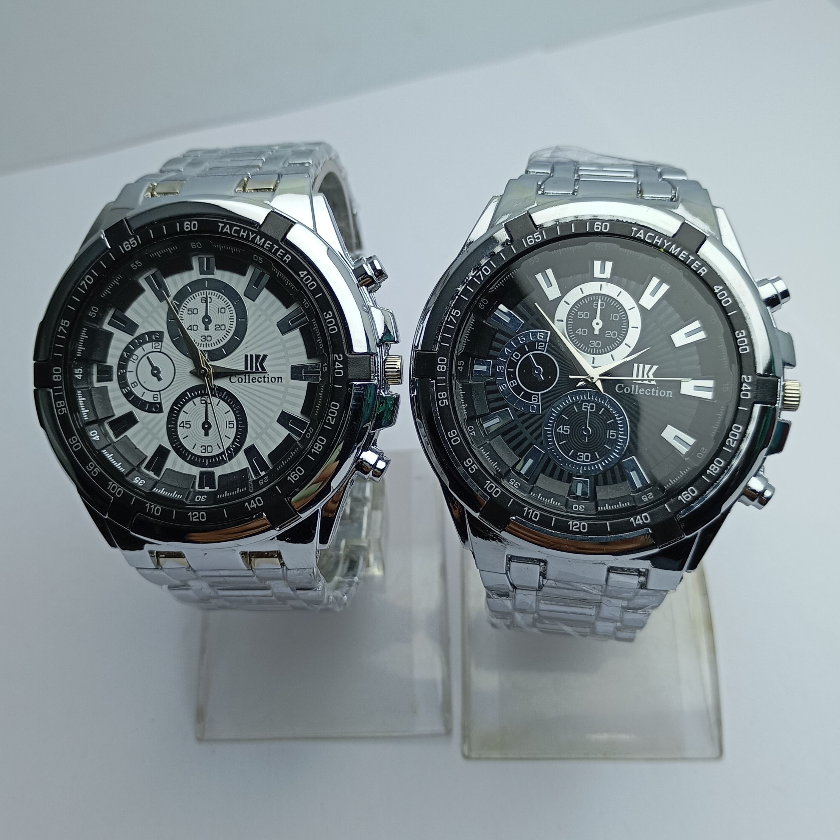 Fashioable Round Dial Black & White Dial Stainless Steel Silver Color Chain Quartz Movement Best Quality Watch For Men || Sold By Time Plaza