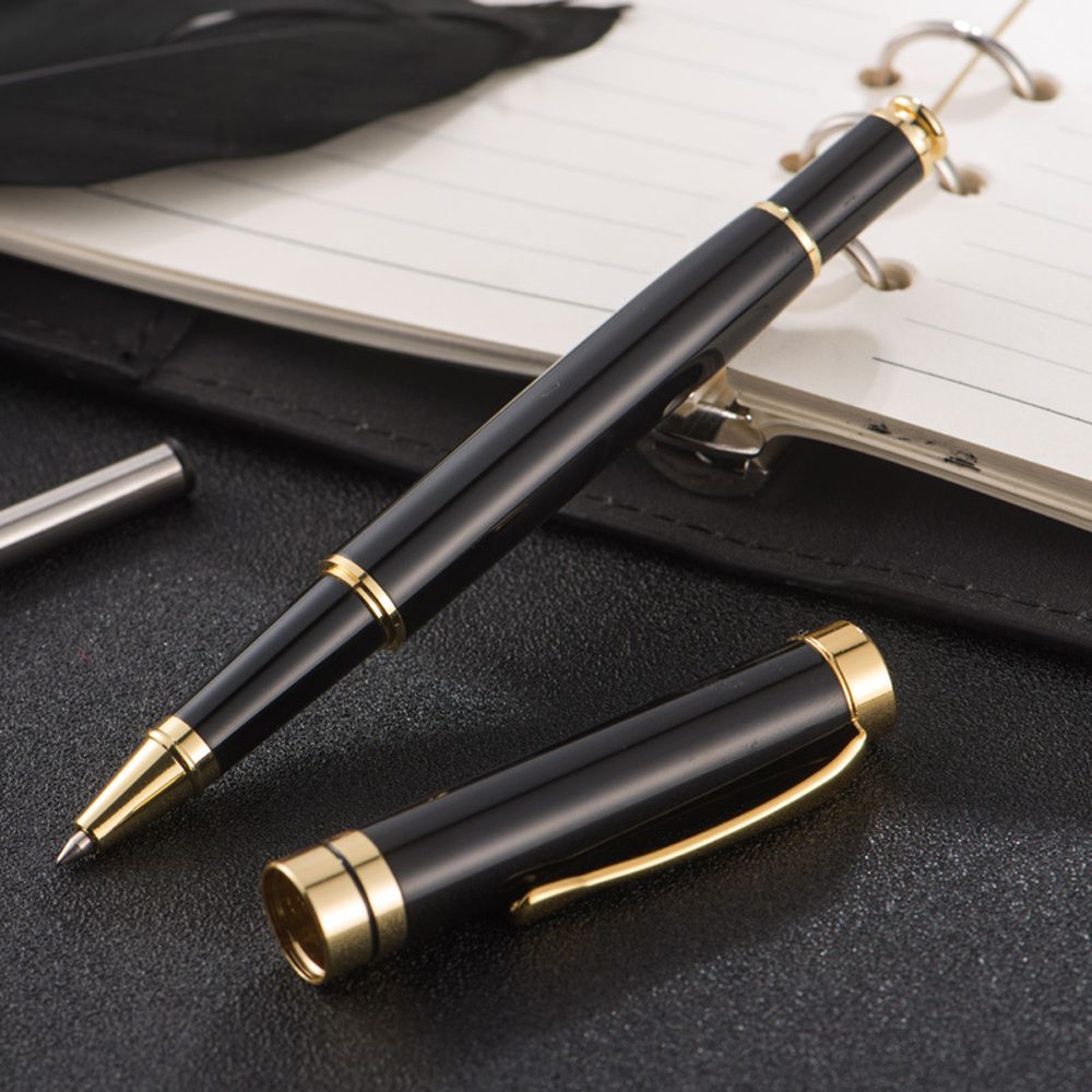 High Quality 1PC Writing Supplies Black Ink Stainless Steel Clip Roller Ball Pen Metal Pen Signature Pen Roller Ballpoint Pen