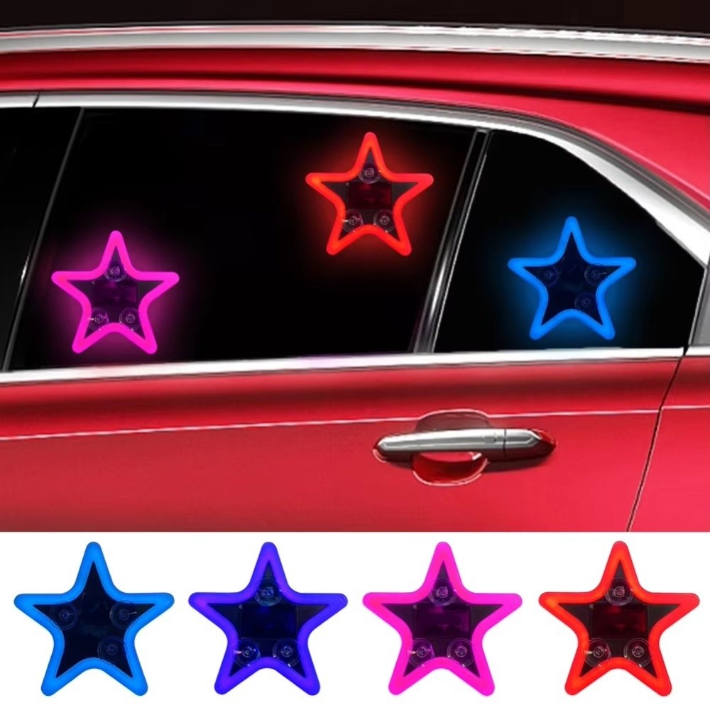 New Star-shaped Car Neon Lights Solar Powered Colorful LED Car Window Lights USB Rechargeable Suction Cup Car Triangle Window Light Car Decoration