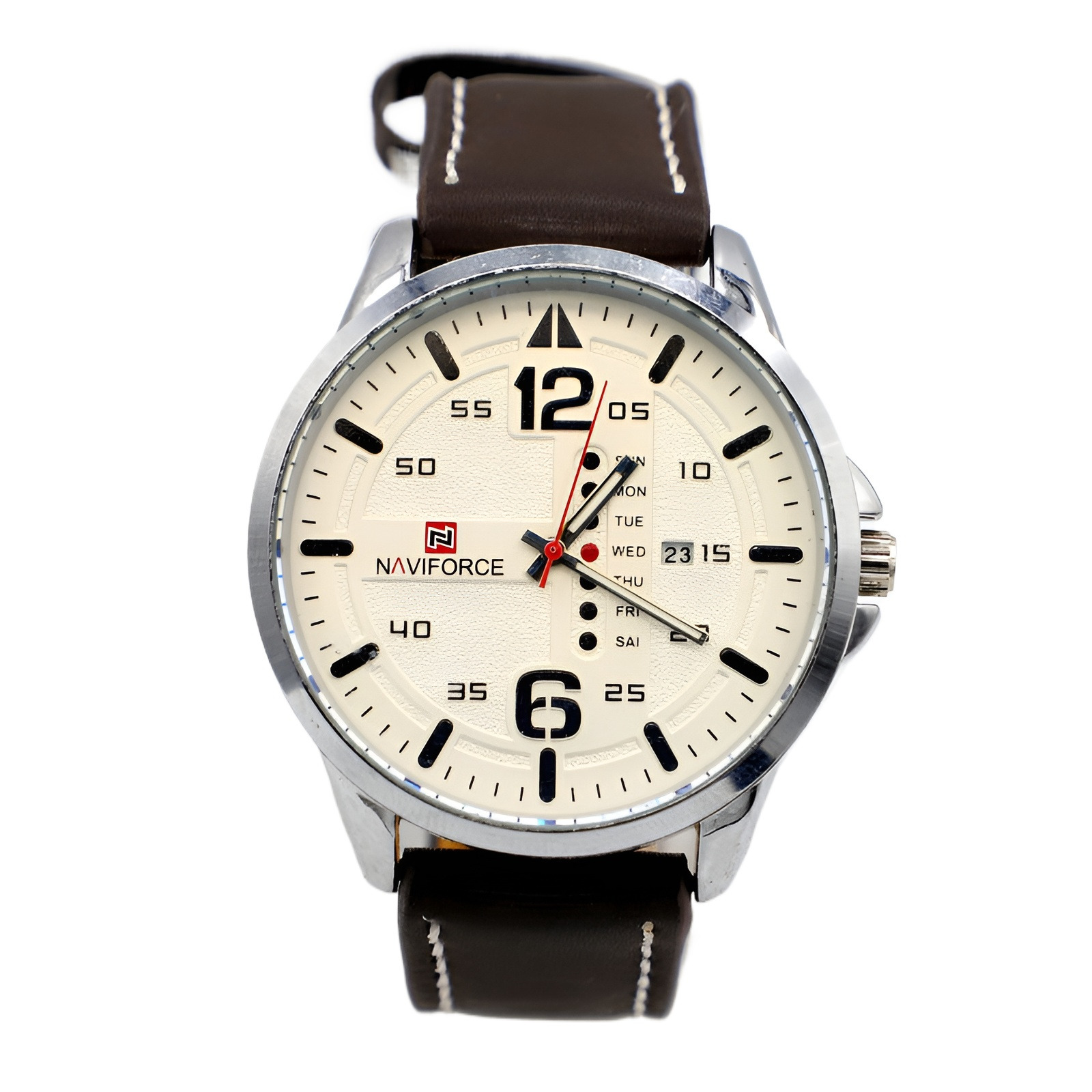 Round White Stick Indes Dial Brown Leather Strap Date Function Waterproof Watch For Men - Sold By Watch House