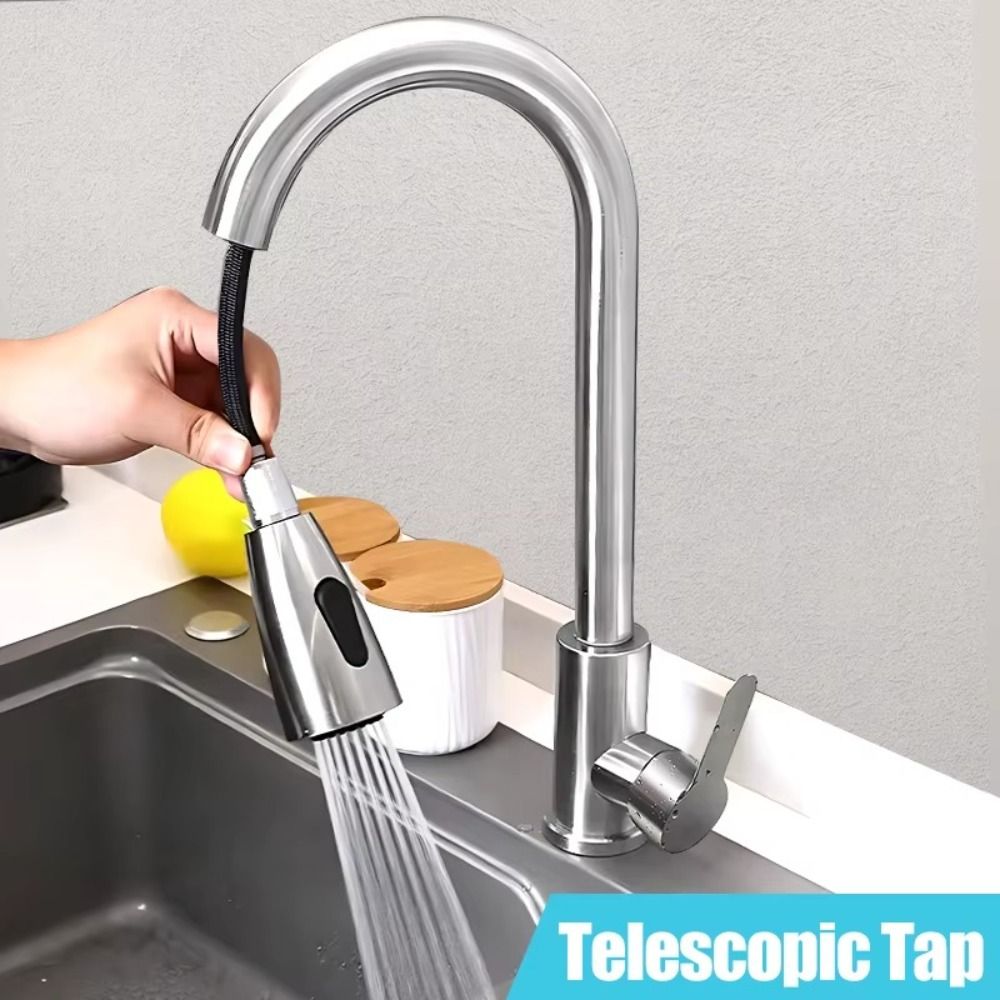 2024 304 Stainless Steel Kitchen Drain Faucet 360 Rotation Single Handle 2-way Sprayer 60cm single hole Flow Spray Head
