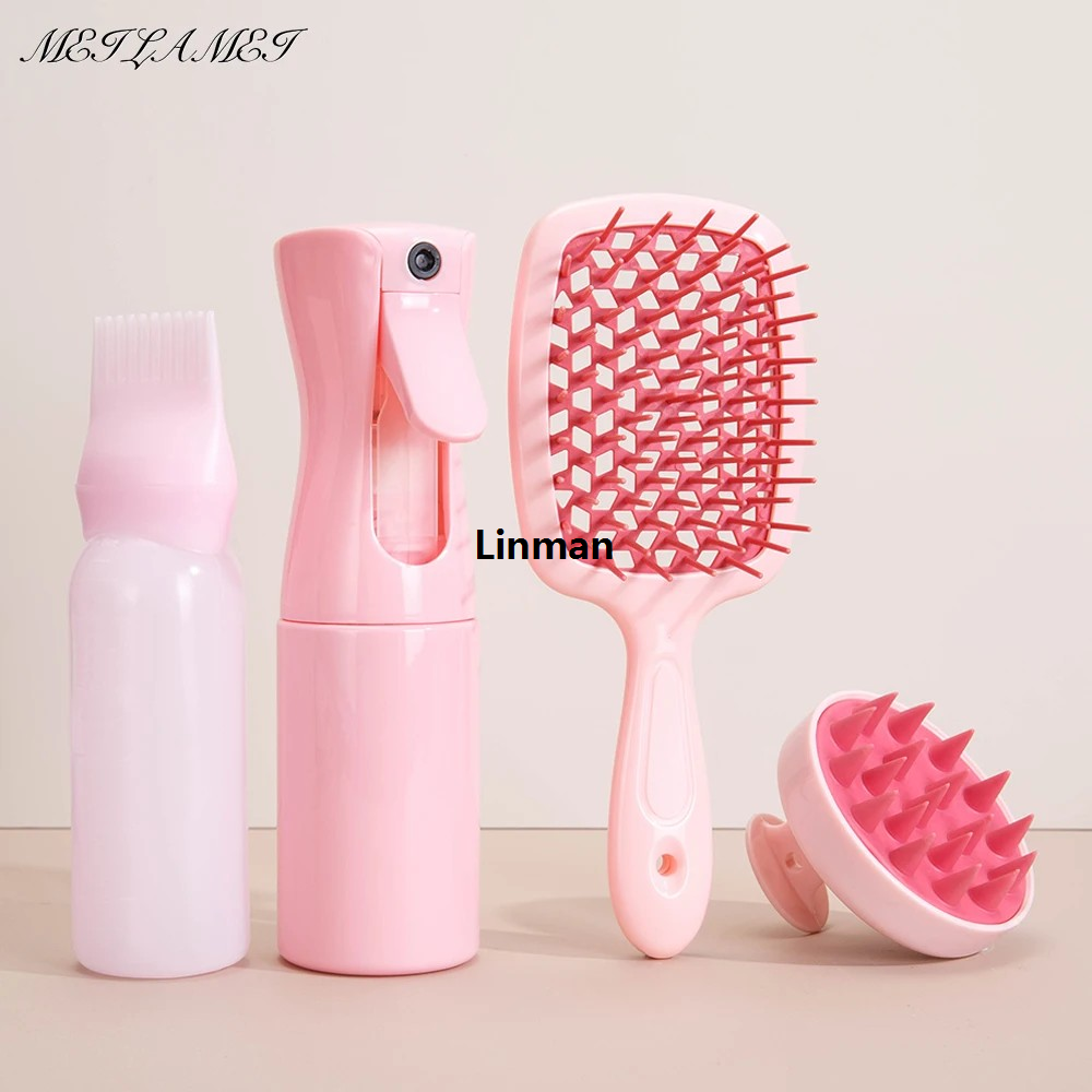 Linman 4Pcs Professional Barber Combs Set Scalp Massage Comb Detang ling Hair Brush Hairdressing Hair Dye Applicator Bottle Salon
