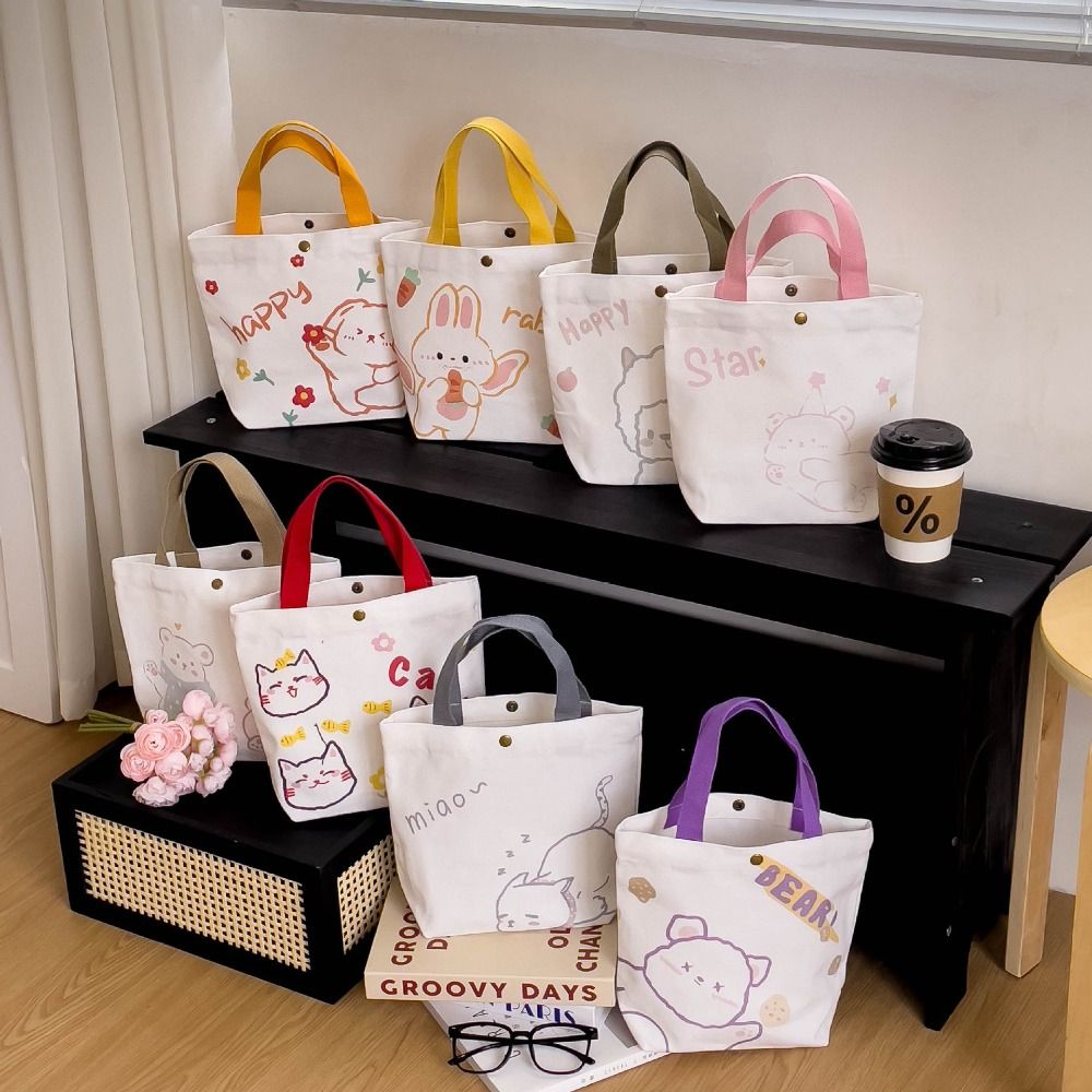 New Rabbit Women Small Canvas Bag Portable Large capacity Hand Canvas Bag Bear Mini Lunch Bags