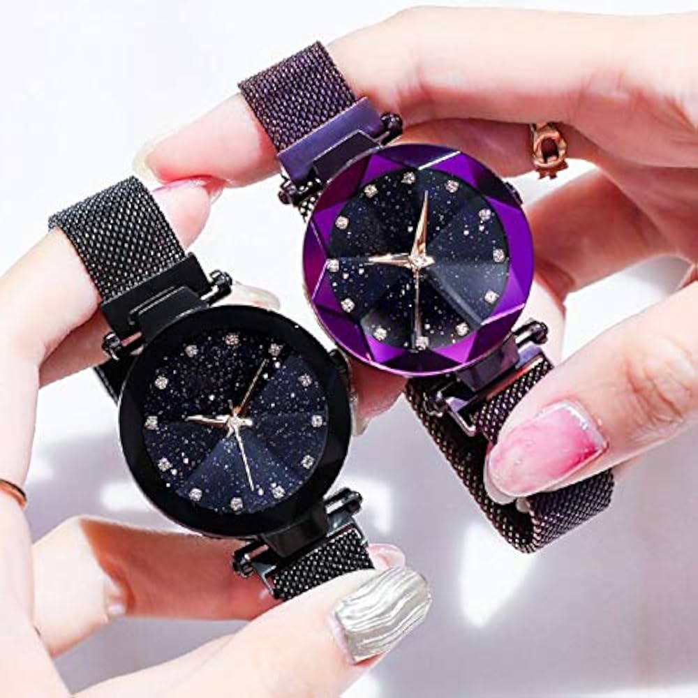 Gadget Deal Luxury Fashion Black Starry Magnetic Casual Watch For Women