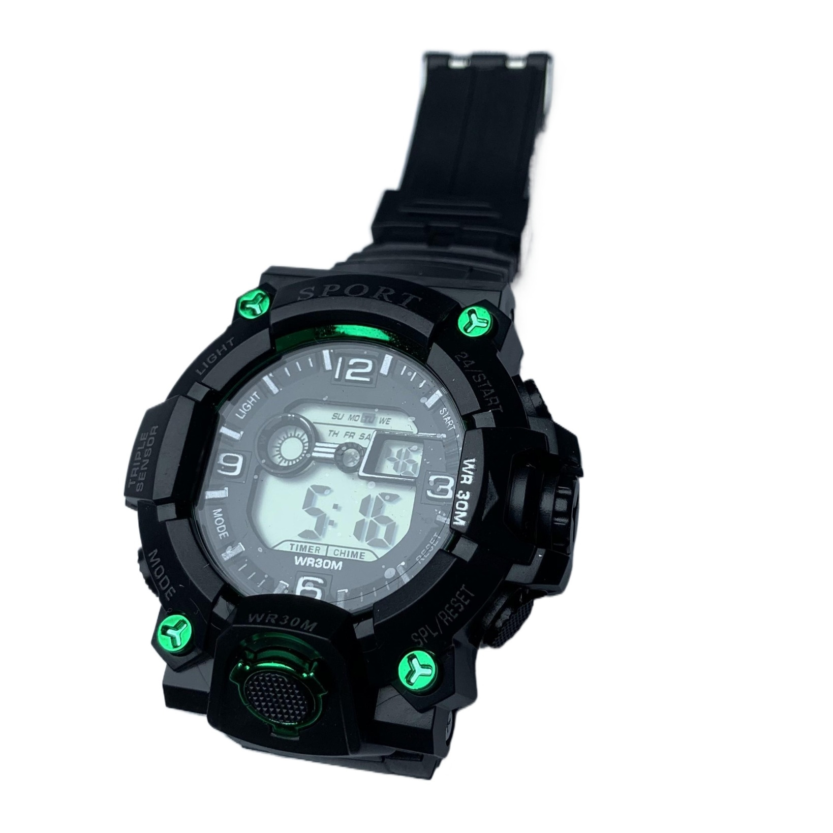 Black Color Round Dial Day Date Alarm Light Multifunctional Sport Digital Watch For Kids