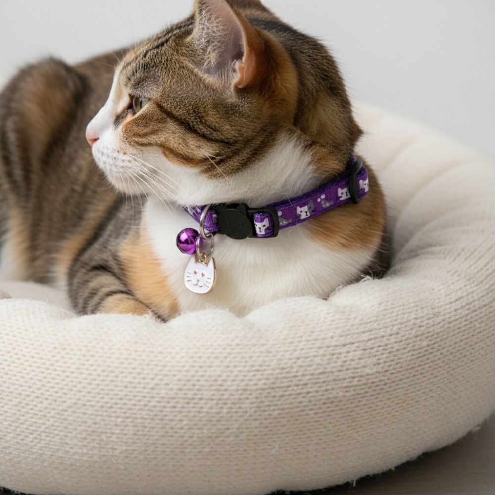 Cute Adjustable Pet Cat Collar Quick Release with Cat Face Pendant Bell Anti-choking Puppy Collar Cat Pattern Safety Buckle Anti-lost Cat Necklace Kitten