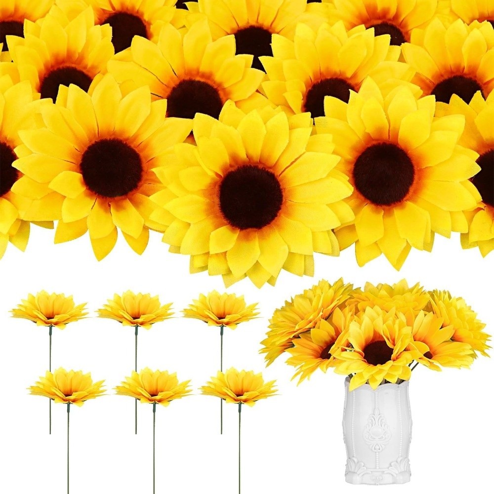 High Quality 1/7-Head Sunflower Bouquet Silk Small Bundle Simulation Flowers Realistic Soft Wedding Bouquet Valentine's Day Gift